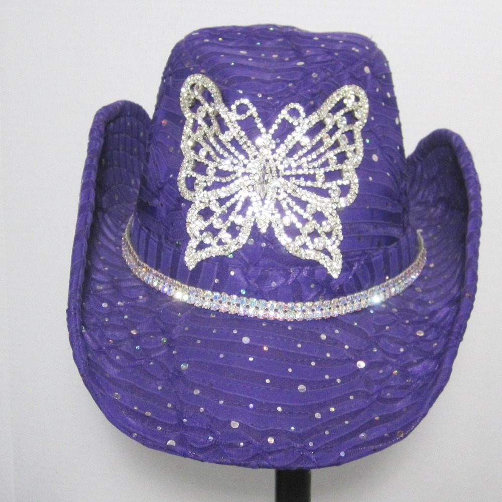 Purple  sequin  crystal  Butterfly  Cowgirl  hat